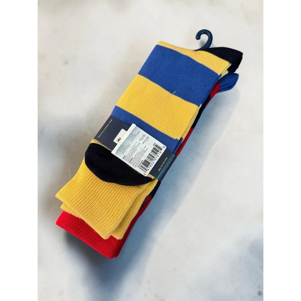 Polo Ralph Lauren Striped Cotton Trouser Socks 2 Pack Red Royal Men's 10-13